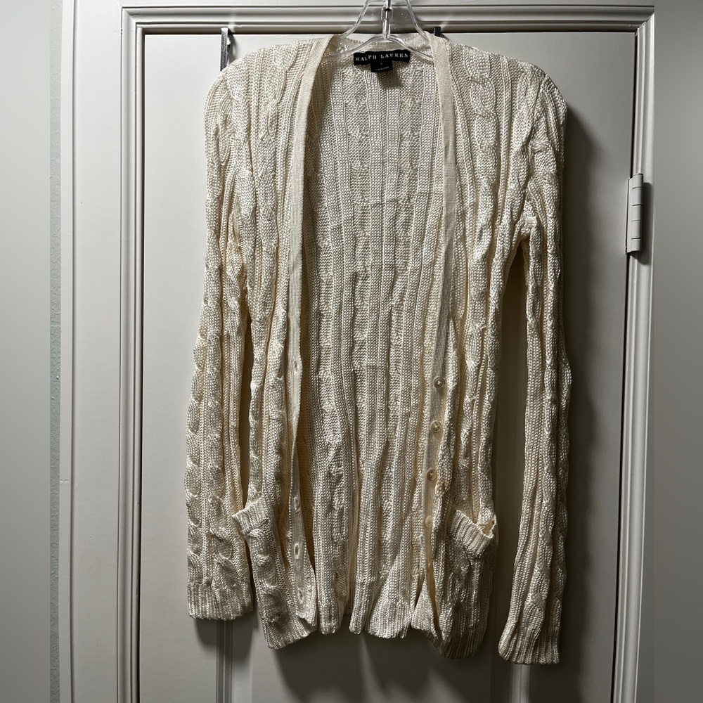 Ralph Lauren Women Ivory Cable Knit Cardigan Sweater Size S